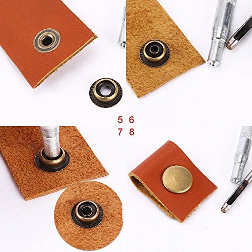240 Set 2 Sizes Leather Rivets Double Cap Rivet Tubular Metal Studs with 4 Pieces Fixing Tool for DIY Leather Craft, Rivets Replacement,3 Colors