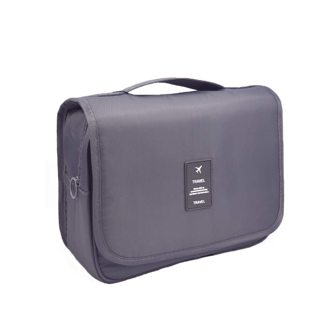 Amoyie Hanging Toiletry Bag 2 Set (1 Bag and 1 Toothbrush Cover), Design for Wet Towel Brush Travel Bag Bathroom Organiser Bag Wash Bag Grey
