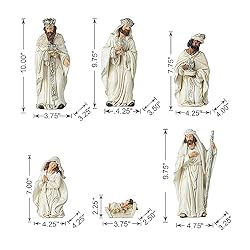 glitzhome 6Pcs Ivory Resin Nativity Figurines Sets