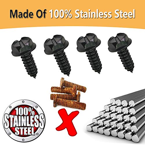 Black License Plate Screws Rustproof Stainless Steel Screws, 3/4" License Plate Fasteners for