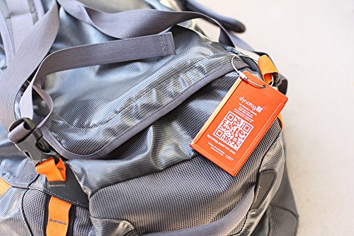 Dynotag Web Enabled Smart Aluminum Convertible Luggage ID Tag + Braided Steel Loop, with DynoIQ & Lifetime Recovery Service (Electric Orange)