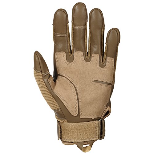 JIUSY Army Military Tactical Touch Screen Rubber Hard Knuckle Full Finger Gloves for Combat Motorcycle Motorbike Hunting Hiking Airsoft Paintball Riding Size Brown Small