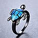 Lixinsunbu Blue Turtle Animal Opal Rings Women's Black Gold Plated Engagement Gift