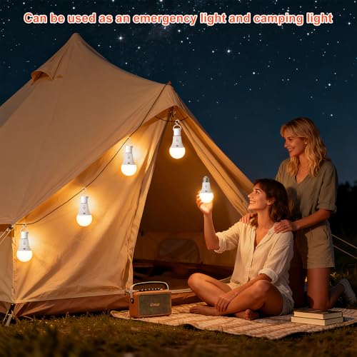 Ketom Remote Control Light Bulb E27 Rechargeable Bulb with Timer | 7 W rechargeable LED lamps, 3 colours and dimmable, touch control, pack of 2 wireless decorative lamp bulbs, emergency light