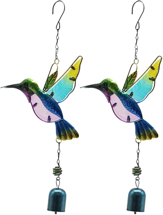 Yardnow 2PCS Hummingbird Wind Chimes Indoor Stained Glass