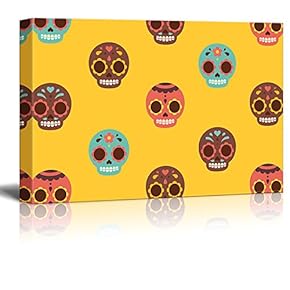 Canvas Print Wall Art - Day of The Dead (Dia De Los Muertos) Themed Skulls - Gallery Wrap Modern Home Art | Ready to Hang - 12x18 inches