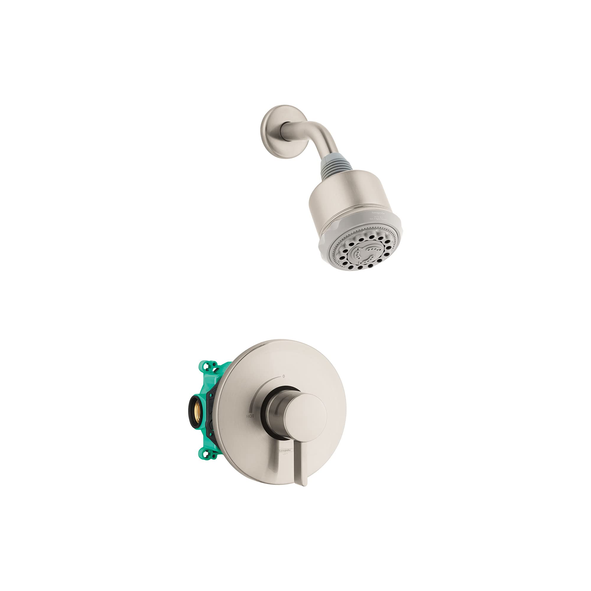 Photo 1 of hansgrohe Clubmaster Complete Shower System 2.5 GPM, Modern 3-Spray Full, Pulsating Massage, Intense Turbo in Brushed Nickel, 04907820