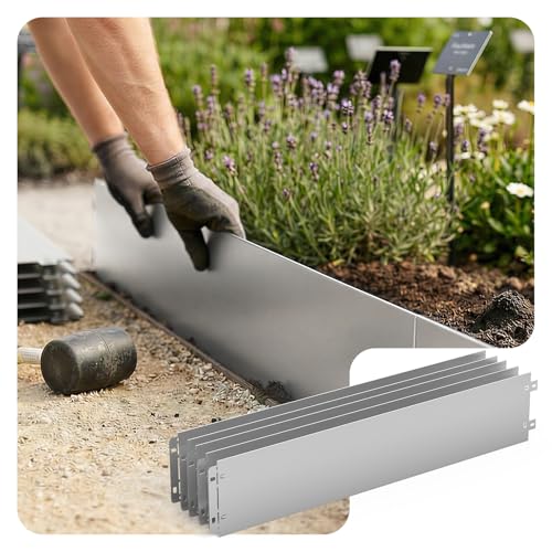 VOUNOT® Rasenkante Metall 35m, verzinkt Beeteinfassung Beetumrandung Mähkante, Länge 100cm Höhe 18cm, 35 Stück
