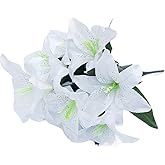 HomeSoGood 2 Bouquets 10 Heads Silk Lilies Artificial Flowers Fake Bouquet Bunch Wedding Home Party Decoration(17.7inch,White)