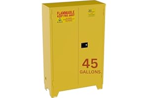 Jamco 45 Gallon Flammable Safety Cabinet, Steel Flammable Storage Cabinet with Lockable Manual Closing Doors, Forkliftable, 43" x 18" x 70", Yellow