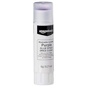 AmazonBasics Purple Washable School Glue Sticks, Dries Clear, 0.21 oz Stick, 4-Pack