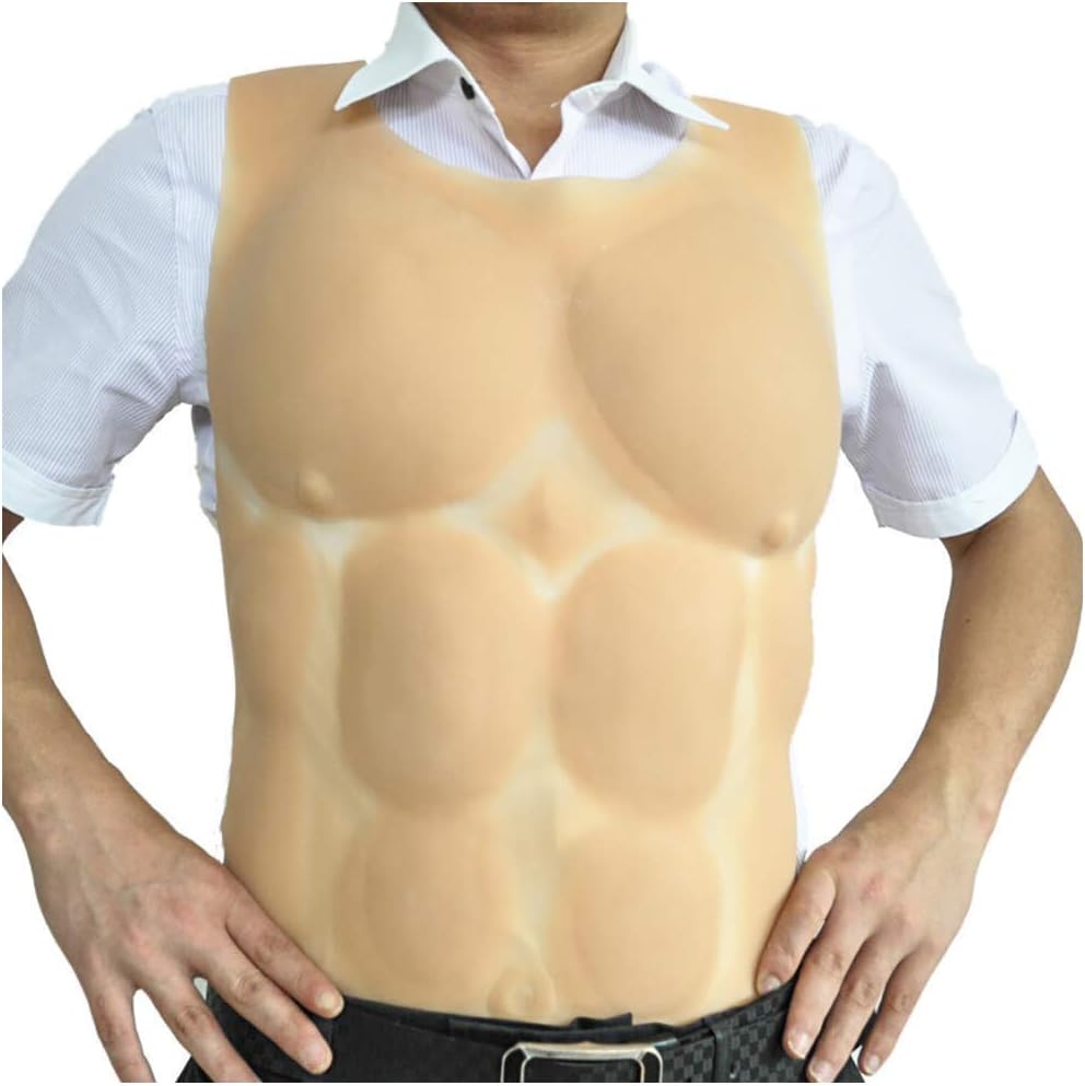 LUCKFY Realistic Fake Silicone Muscle Low Collar Chest