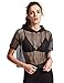 MakeMeChic Women's Fishnet Hooded See Through Sheer Pure Mesh Crop Top Black S