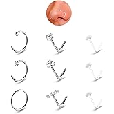 Styleeary Nose Rings for Women 14K Gold Plated Hypoallergenic Surgical Steel Nose Ring Hoops 20g Nose Ring CZ Lip Ring L Shaped Studs Nose Piercings Jewelry for Women Men