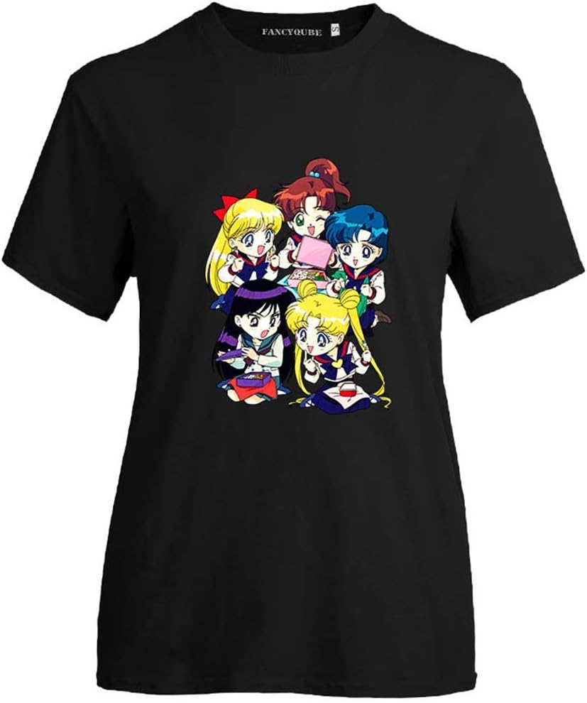 Provone Women's Sailor Moon T-Shirts Japaness Anime Cute Cartoon Girls Characters Graohic O-Neck Tee Tops