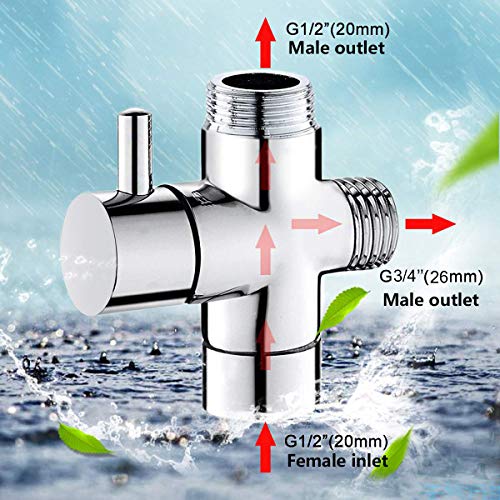 Shower Arm Diverter for Hand Shower, G 1/2 3-Way Shower Head Diverter Valve for Hand Held Showerhead and Fixed Spray Head - Bathroom Universal Shower System Replacement Part (Chrome Diverter)