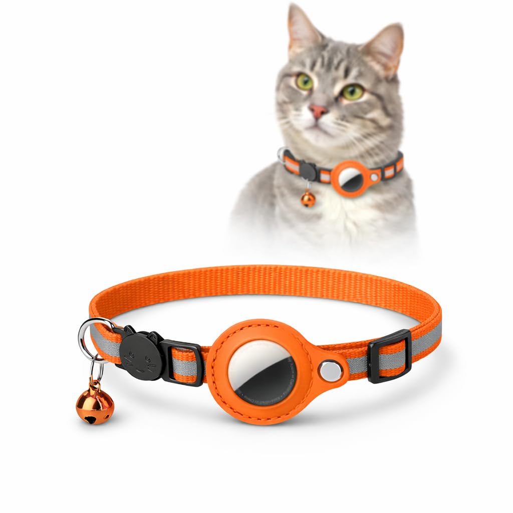 AirTag Cat Collar – Reflective Breakaway Collar with Bell – Adjustable, Soft Nylon – Compatible with Apple AirTag – Pet Tracker Holder (AirTag Not Included)