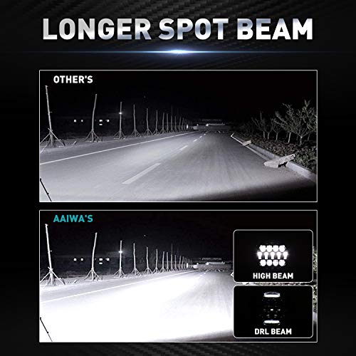Round LED Work Light, AAIWA 60W Flood Spot Combo Beam LED Light Bar with Daytime Running Light, 2PCS Off Road Driving Lights for Truck Pickup Jeep SUV ATV UTV, 1 Year Warranty