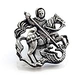 ST.GEORGE ON HORSE SLAYING DRAGON CHRISTIAN ART SILVER LAPEL PIN GIFT BOX