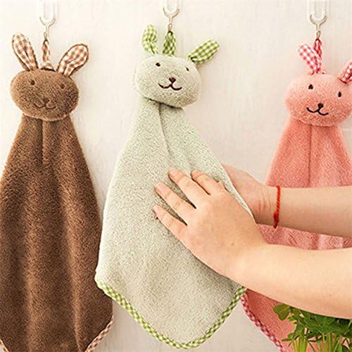 Saumota Microfiber Rabbit Cartoon Absorbent Hand Towel Fingertip Towels for Bathroom & Kitchen & Kids Set of 3