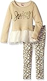 Juicy Couture Little Girls' Toddler French Terry Tunic with Sparkle Mesh and Leggings , Gold, 3T