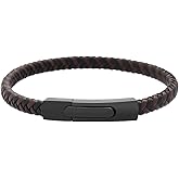 Geoffrey Beene Men's Braided Genuine Leather Fashion Bangle Bracelet with Stainless Steel Clasp