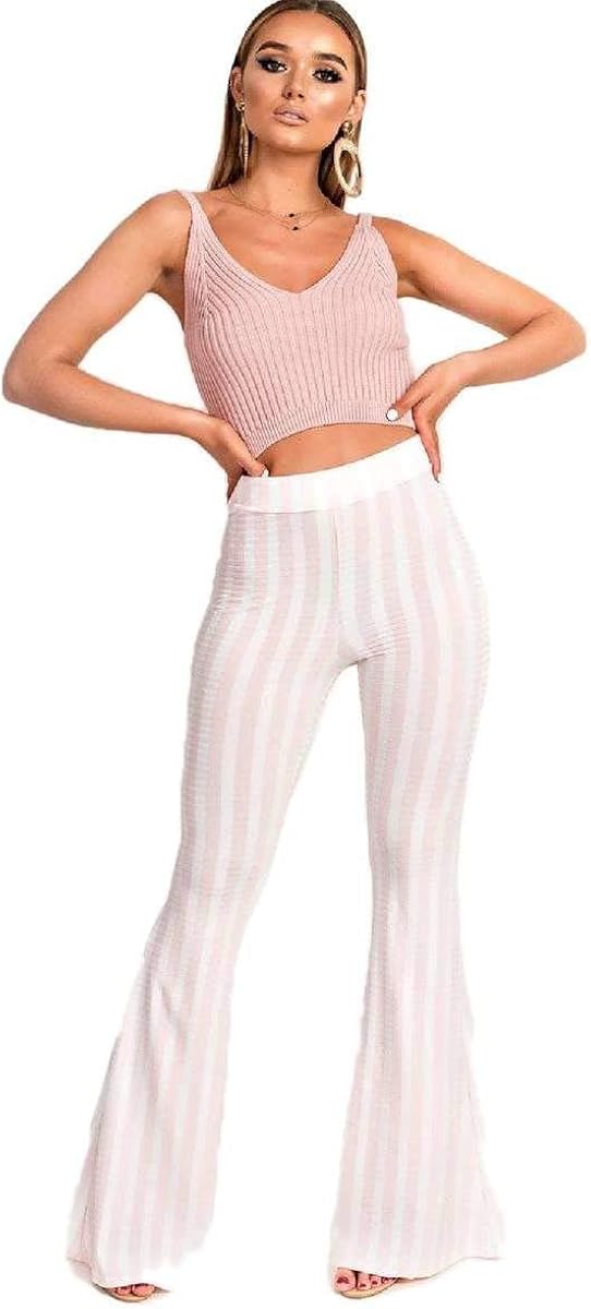 beige ribbed flared pants