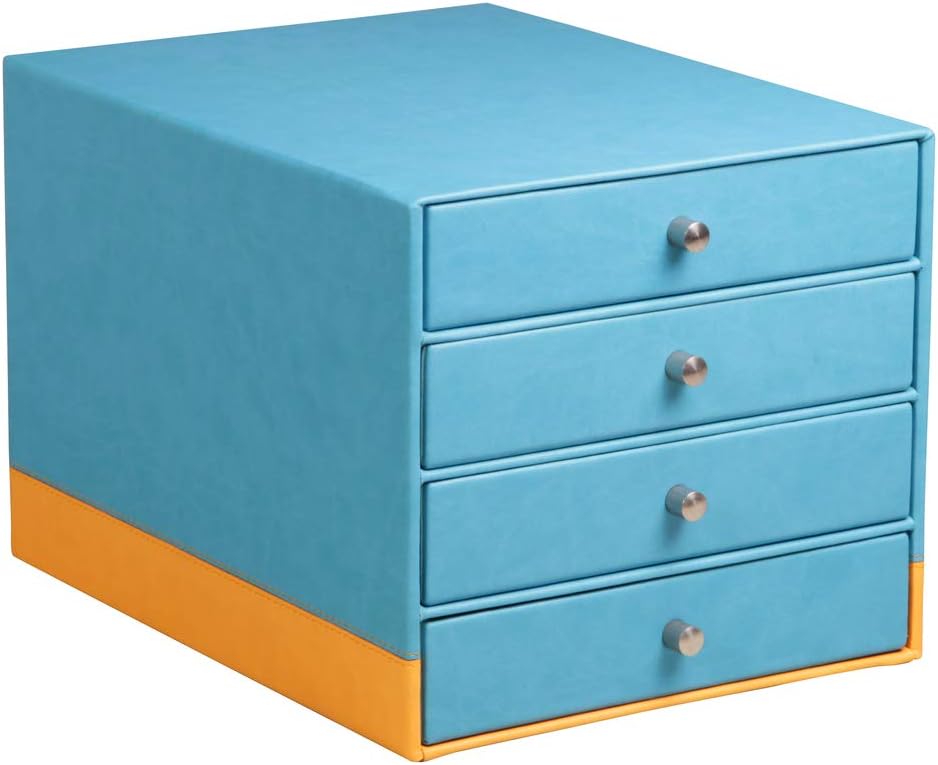 RHODIA 318867C, Turquoise 4-Drawer Organizer, 24.8 x 32.7 x 22.8 cm, Orange Saddle Stitching, Faux Leather Exterior