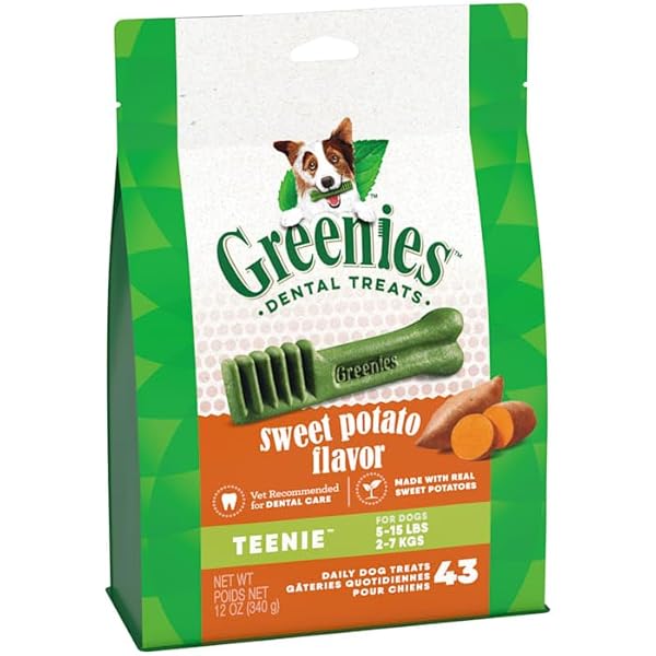GREENIES DOG TREATS VETERINARIAN-RECOMMENDED NATURAL DENTAL TREATS FOR DOGS, TEENIE SIZE, SWEET POTATO FLAVOR, 12 OZ. PACK, 43 COUNT