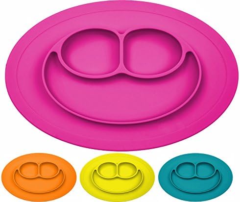 Silicone Placemat + Plate, Strong Table Suction, Fits Most Highchair Trays, Dishwasher, Microwave and Oven Safe, FDA Approved BPA-Free, For Kids, Babies and Toddlers, 7 Colors Available