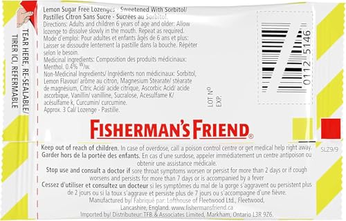 Fisherman’s Friend – Sugar Free Lemon | For Temporary Relief of Cough, Sore Throat & Nasal Congestion | No Sugar | Halal, Vegan, Kosher & Gluten Free | 8 Packs of 22 Lozenges (176 Total Count)