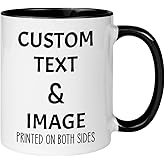 Custom Photo Text Ceramic Mug, Personalized Coffee Mug w/Picture - Double-Sided Print - Gift for Him, Her, Family - 11oz & 15oz Tea Cup for Men & Women, Taza Personalizadas - White (Black)