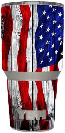 Skin Decal Vinyl Wrap (6-piece kit) for Yeti 30 oz Rambler Tumbler Cup / American Flag on Wood