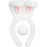 BIAOKS Easter Bunny Ears Headband and Tail Set,Plush Bunny Costume Accessories For Halloween Cosplay Party Performance