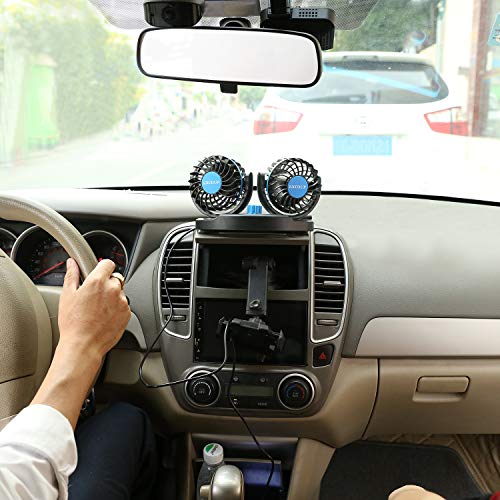 EXCOUP USB Fan with 2 Speeds, Adjustable Mini Car Fan, Table Fan DC 5V Dual Head Rotatable
