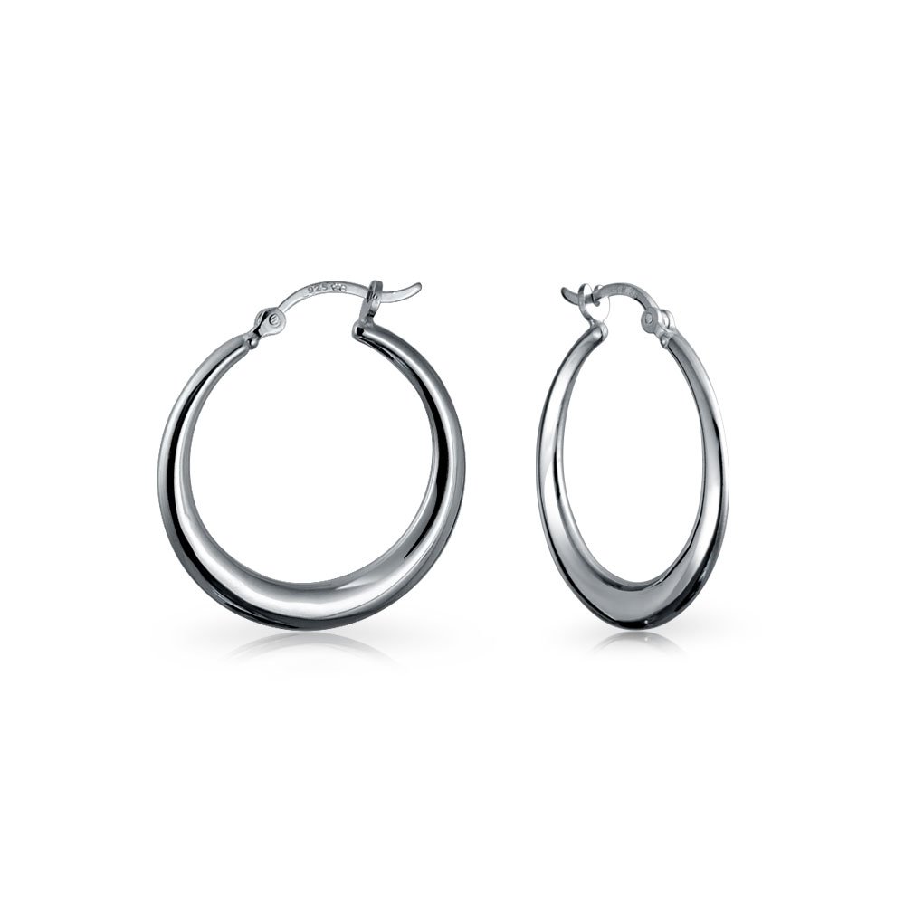 Simple Plain Circle Crescent Tapered Tube Hollow Puff Tube Round Hoop Earrings For Women .925 Sterling Silver Endless 1.25 Inch