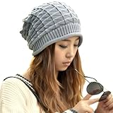LOCOMO Women Girl Triangle Pattern Slouchy Knit Beret Beanie Crochet Rib Hat Cap Warm FAF028GRY Gray