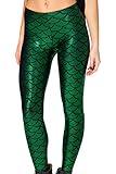 JNTworld Women Sexy Mermaid Fish Scale Hologram Soft Shine Leggings, S, Emerald