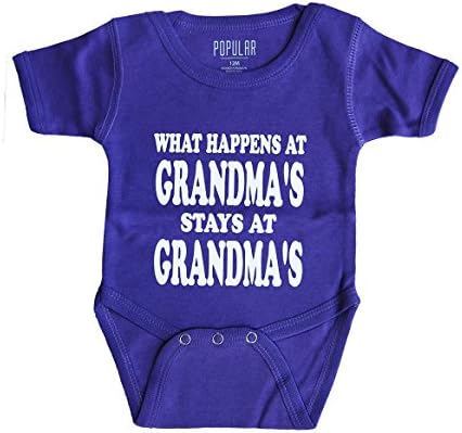 Funny Baby Onesies with Snaps for Newborn, Infant and Toddler 6M, 12M, 18M Humor Prints (0-6M, What Happens At Grandma's Stay At Grandma's)