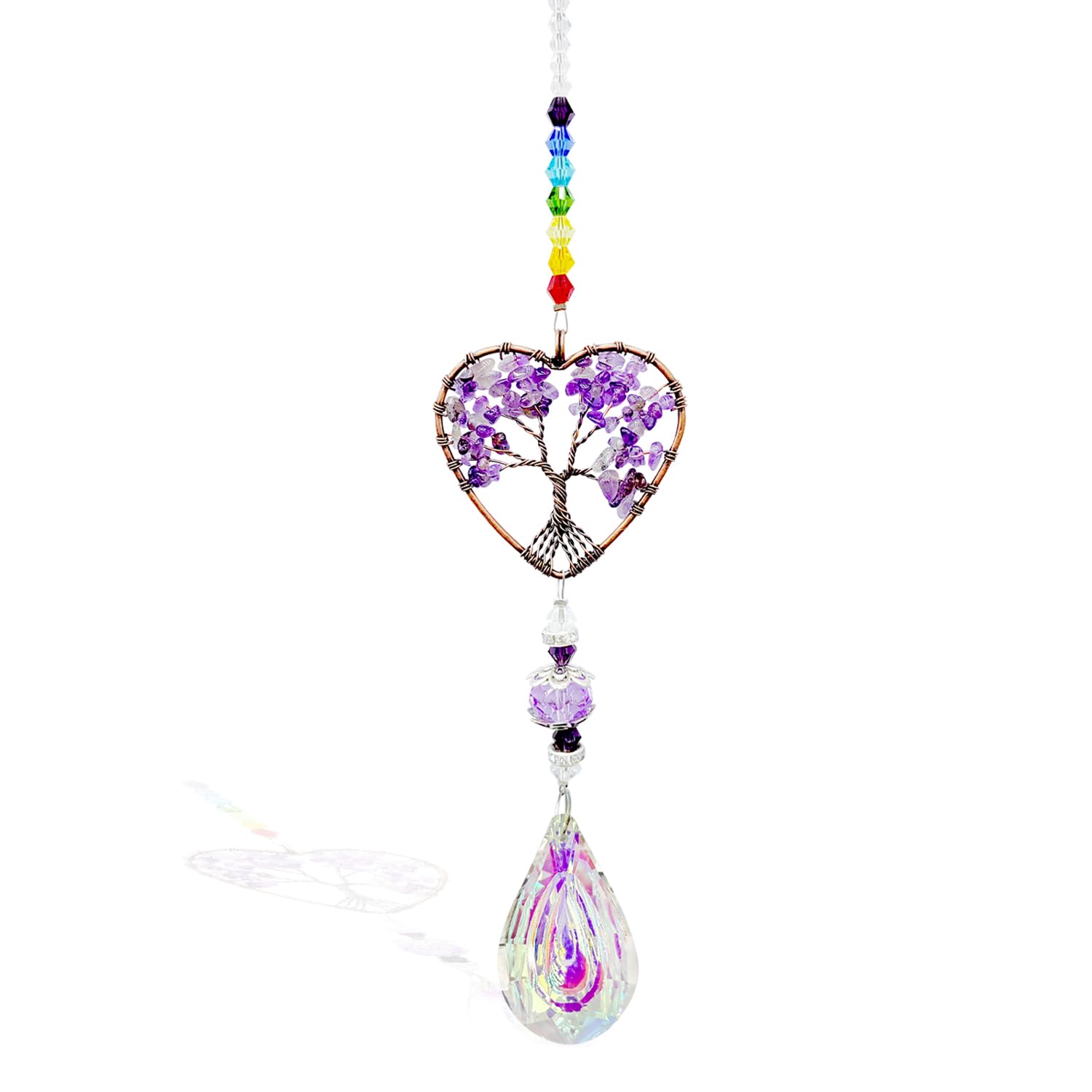 Crystal, Tree of Life Crystal Gifts Natural Gemstone Pendant Rainbow Gifts Crystals and Gemstones Gifts Rainbow Gifts for Women (Amethyst）