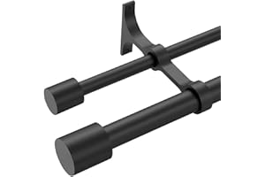 Yun Nephele Double Curtain Rods 28-48 Inch, Matte Black Metal, Adjustable, Telescoping, Wall Mounted, Holds Up to 30lb