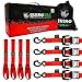 Rhino USA Ratchet Straps Heavy Duty Kit (4-Pack) - 1.6 Inch x 8 Feet (5,208lb Break Strength) - Ultimate Tie Down Straps with Safety S Hooks for Trucks, ATV, UTV, Motorcycle, Cargo & More - Red