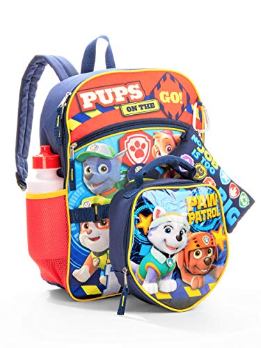 Paw Patrol 5-piece set includes backpack, water bottle, carabiner, pencil case, and matching lunch bag