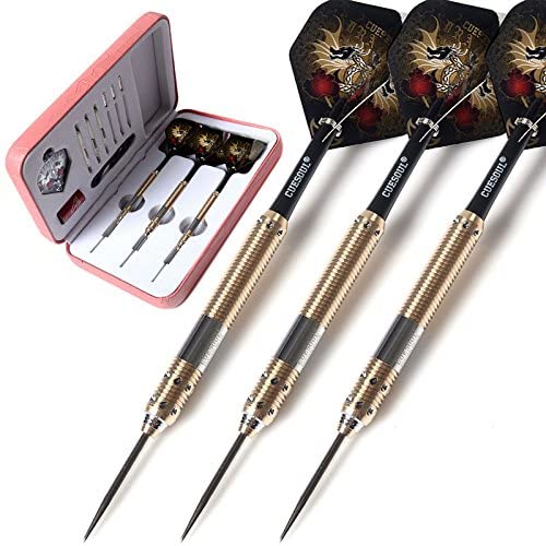 CUESOUL Dragon Series 21 Grams Professional Steel Tip Darts Set Brass Barrels Shockproof Deluxe PU Carry Case Nylon Shafts Well Balanced (JLF2301-L)