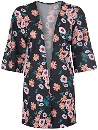 Kimono Cardigan for Women, Flowy Chiffon Blouse Half Sleeve Floral Print Casual Cardigan Cape Tops