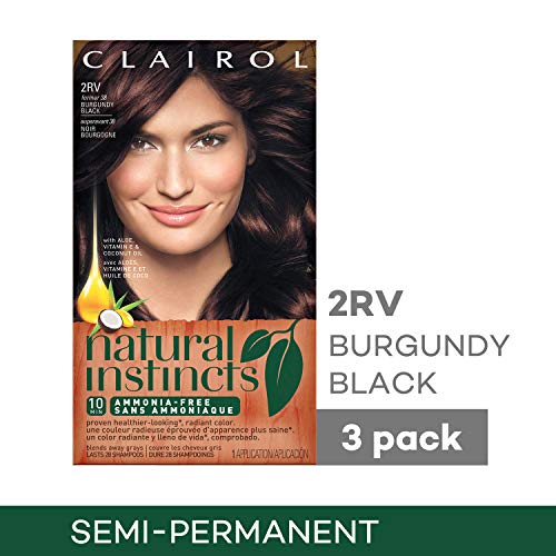 Clairol Natural Instincts SemiPermanent Hair Dye, 2RV Burgundy Black Hair Color, 3 Count