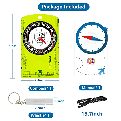INMAKER Compass, Compass Hiking with Survival Whistle, Luminous Compass