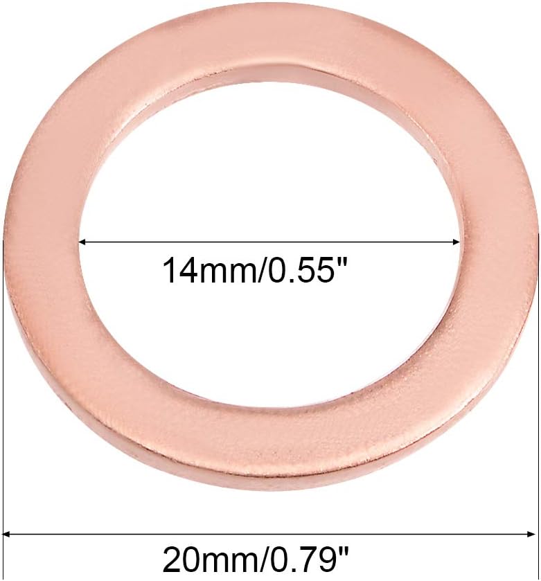 sourcing map 10Pcs 14mm x 20mm x 1.5mm Copper Flat Washer for Screw Bolt - Image 4