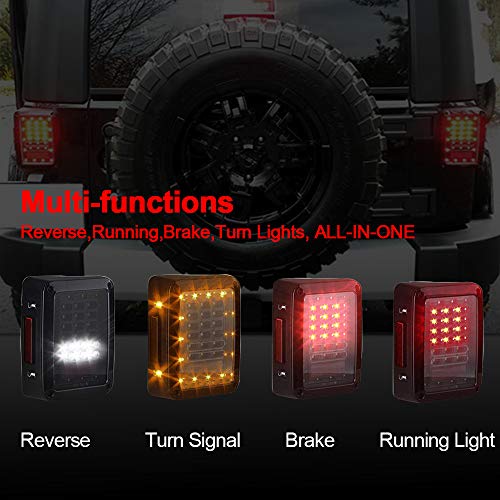 GOHAWKTEQ Smoked LED Tail Brake Lights Lamps for 2007-2017 Jeep Wrangler Brake Reverse Light Rear Back Up Lights G001JP