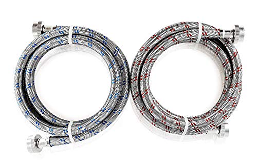 Washing Machine Hose, 6 FT Stainless Steel Burst Proof (2 Pack) Red and Blue Striped Water Connection Inlet Supply Lines - Lead Free - Thumbnail 7